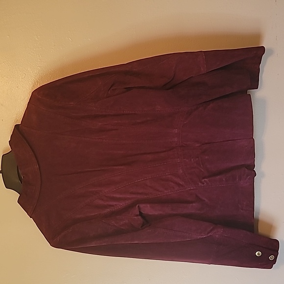 Isaac Mizrahi Live Women Moto Leather Suede Jacket Burgundy  Sz 14 - Picture 2 of 16